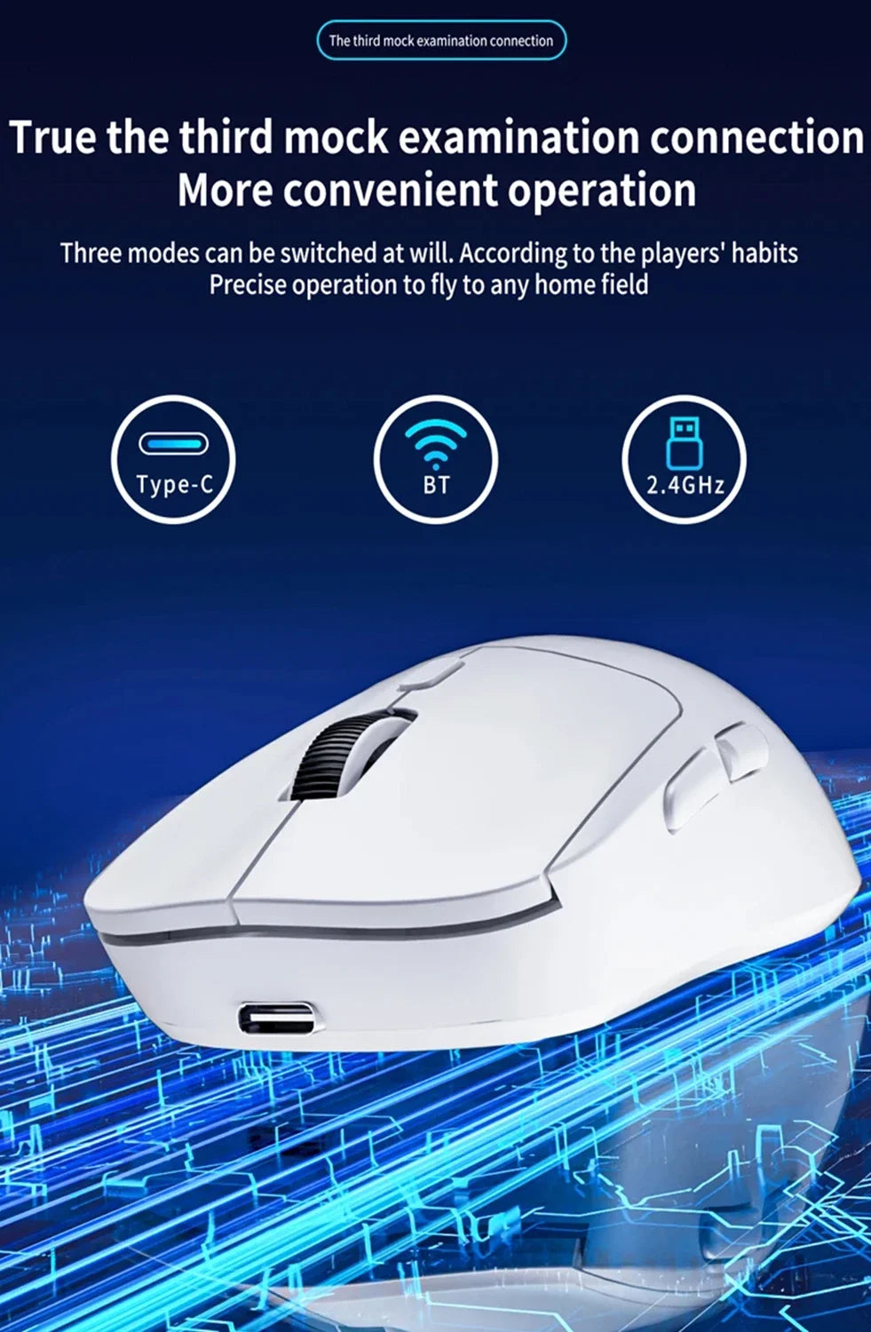 Trådlös Ergonomisk Mus 3-läges Bluetooth + 2,4G USB – Tyst 6 Knappar 1800 DPI Laddningsbar Kontor Gaming, Vit/Röd/Svart