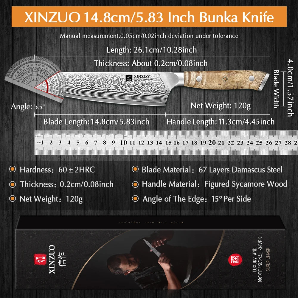 XINZUO Damaskusstål Bunka Kockkniv 5.8 tum