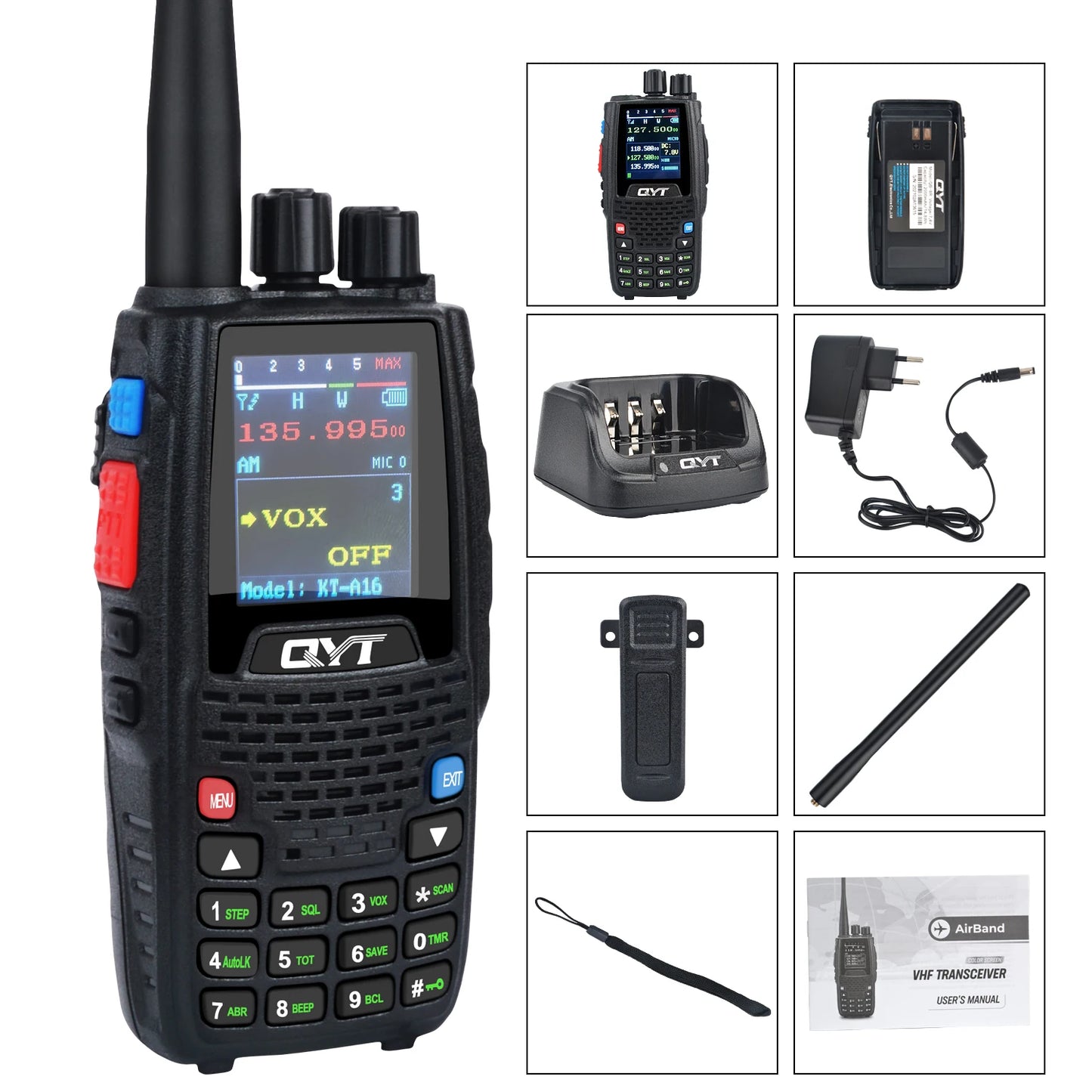QYT KT-A16 Air Band Tx Handheld Walkie Talkie 118.000-136.999MHz TX Rx Aviation Portable Radio 6Watt 200Ch NoAA Weather Forecast