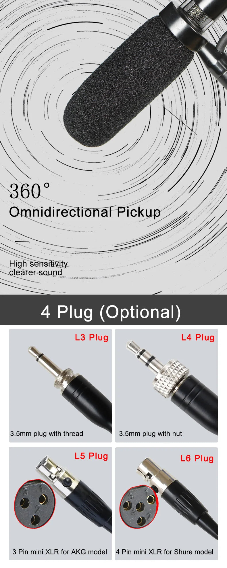 FREEBOSS Saxophone Microphone 3.5mm 3 Pin 4 PIN Trumpet Horn Trombone Clarinet Instruments Mic for Bodypack Transmitter IM-20-K