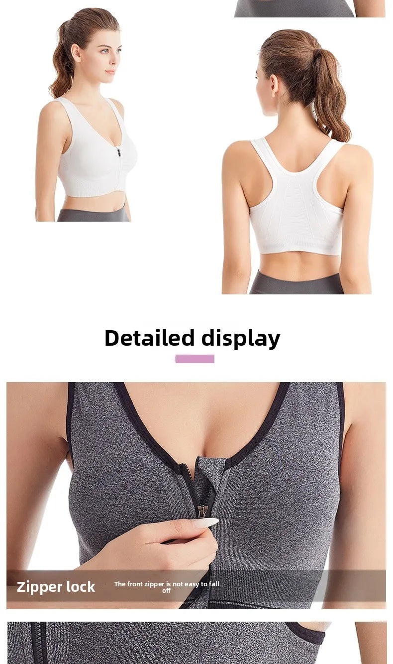 Front Zip Sports Bra High Impact Support Breathable Wire Free Running Yoga Top for Women