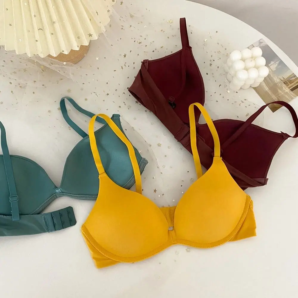 Solid Color Adjustable Push Up Bra Anti-sagging Shockproof Seamless Underwear Lingerie Wireless Deep V Bra Women