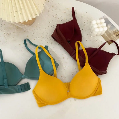 Solid Color Adjustable Push Up Bra Anti-sagging Shockproof Seamless Underwear Lingerie Wireless Deep V Bra Women