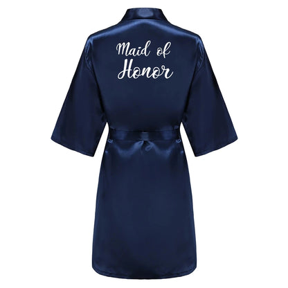 Satin Silk Robes Plus Size Wedding Bathrobe Bride Bridesmaid Mother Maid of Honor Gown Women Clothing Sleepwear Navy Blue