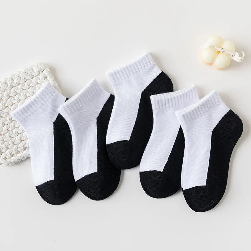 5 Pairs/Lot 2023 New Summer Children Socks Cotton Kids Fashion Black White Gray For 1-12 Years Teen Student Baby Girl Boy Socks