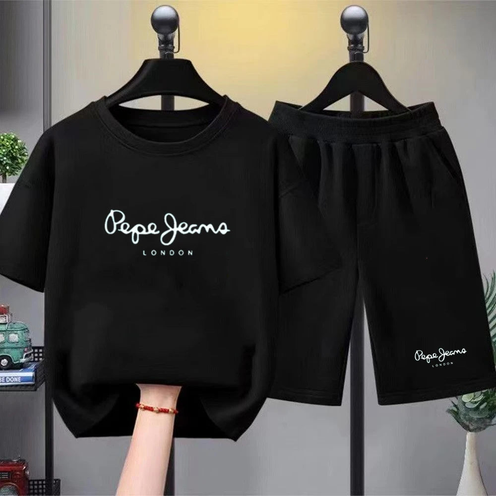 Children Clothes Brand Letters Print T-shirt 3-12Yrs Boys Girls Short-sleeved Top+Shorts Casual Fashion Sports Set Clothing