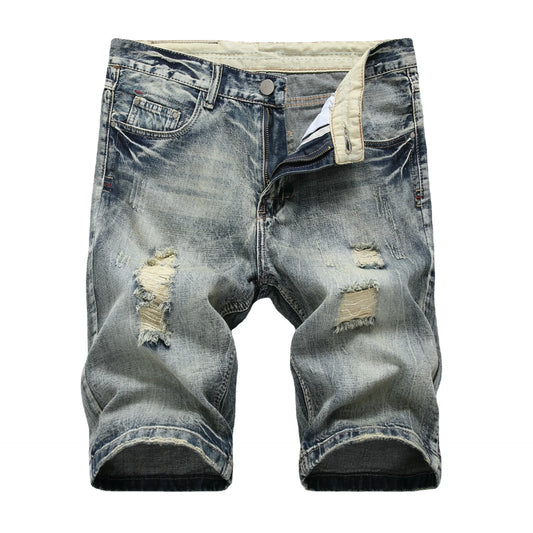 Vintage denim-shorts för herr – tvättade med slitningar och lappar, streetwear