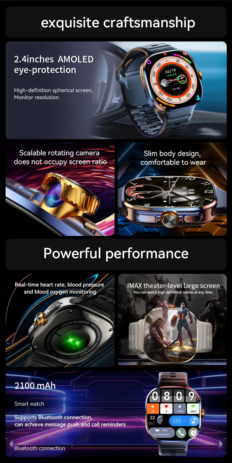2026New 5G SIM Smart Watch 2.4" AMOLED 8+128GB GPS+NFC WIFI 1000W HD Camera IP68Waterproof Health Monitor Android Smartwatch Men