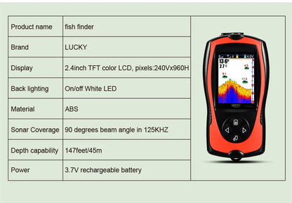 LUCKY FF1108-1CWLA Sonar Fish Finder Portable Wireless Rechargeable Echo Sounder 45M Water Depth Sensor for Fishing