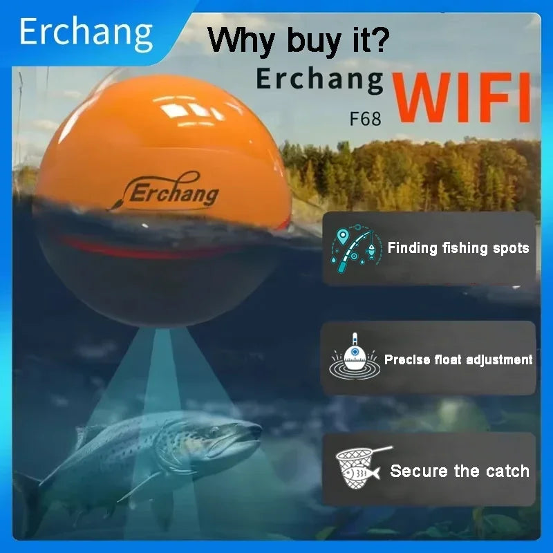 Erchang F68 WIFI Fish Finder 100M Wireless Fishing Sounder Echo Sounder Detect Finder fishing for Lake Sea Fishing IOS& Android