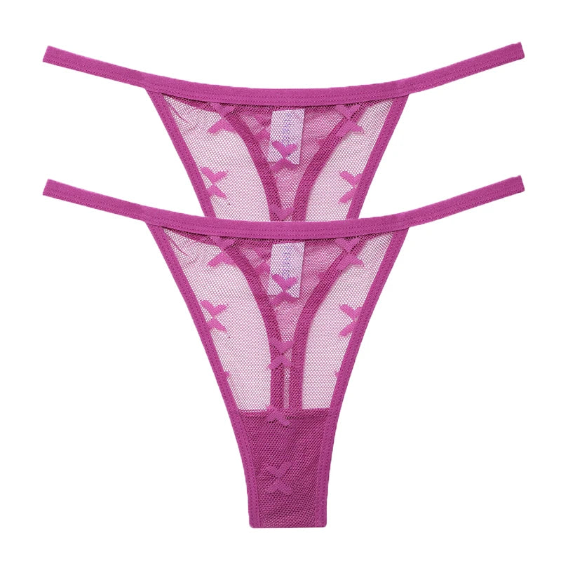 2PCS/Set Mesh G-String Women's Panties Transparent Underwear Women Seamless Thong Female Underpants Intimates Lingerie S-XL
