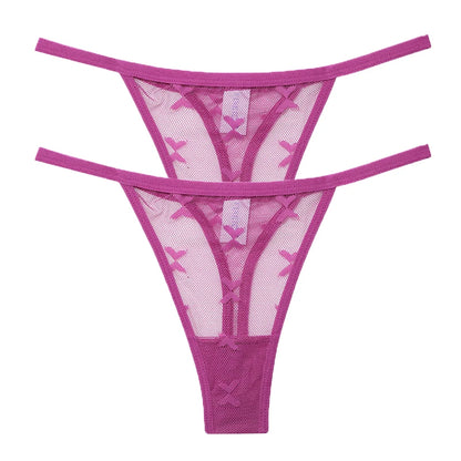 2PCS/Set Mesh G-String Women's Panties Transparent Underwear Women Seamless Thong Female Underpants Intimates Lingerie S-XL