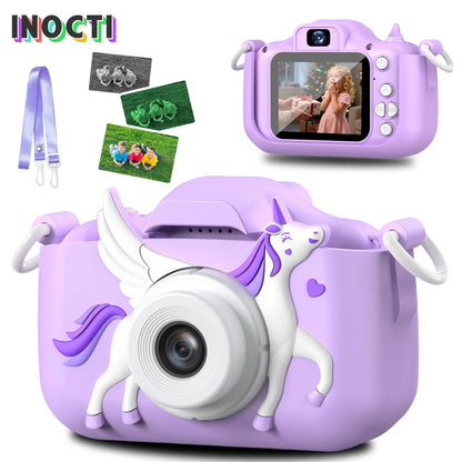 Kids Digital Camera 1080P HD 2.01" Unicorn Toy Camera Silicone Case Games USB Mini Video Recorder Gift for Girls 3-12 Age