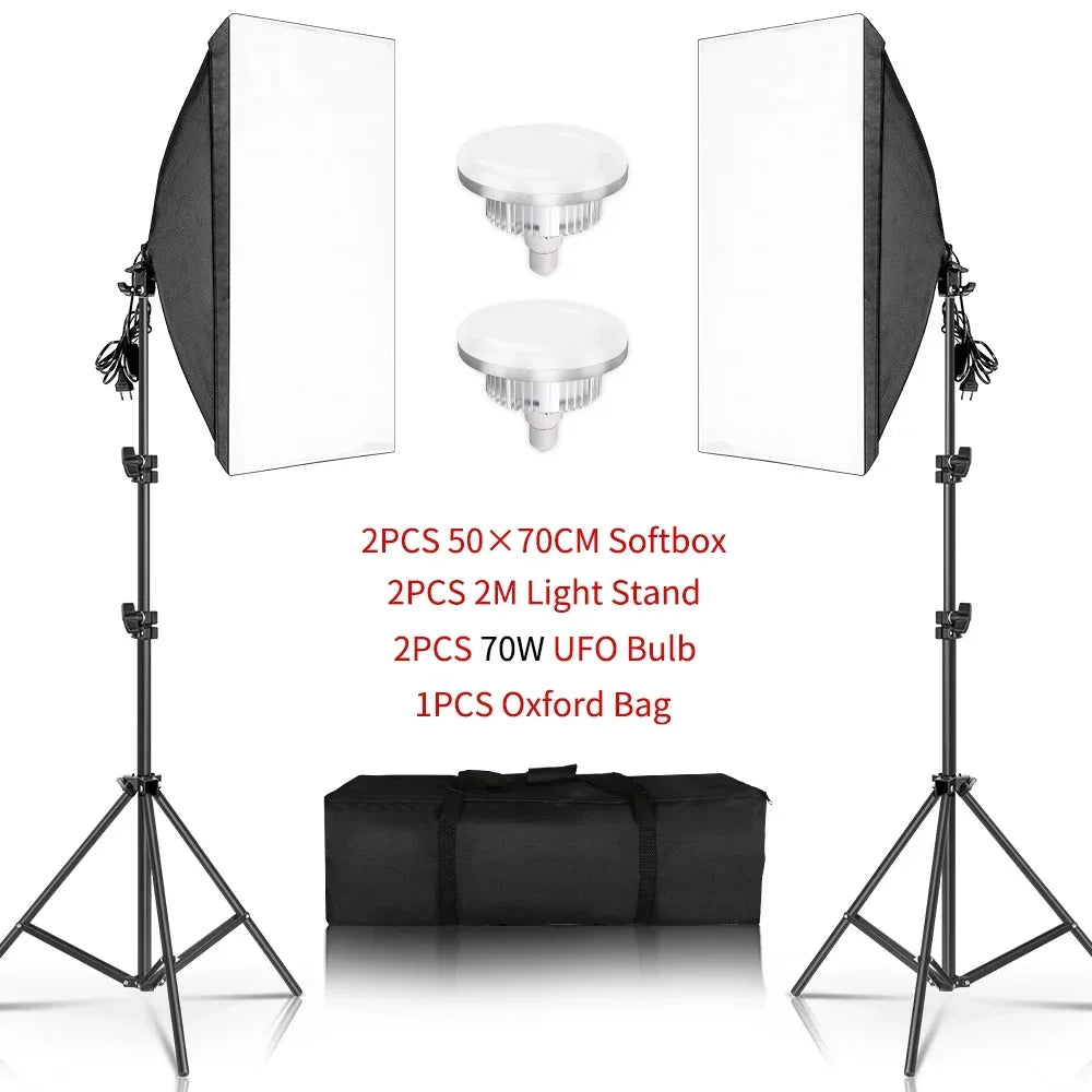 SH 1pc-3Pcs Photography 50x70CM Softbox Lighting Kits Professional Light System With E27 Photographic Bulbs Photo Studio