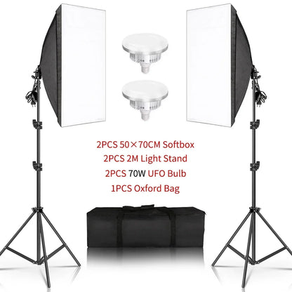SH 1pc-3Pcs Photography 50x70CM Softbox Lighting Kits Professional Light System With E27 Photographic Bulbs Photo Studio
