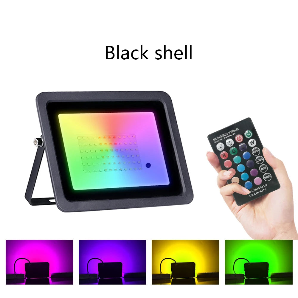 RGB LED Projektor Strålkastare IP68 – 20W/30W/50W/100W/200W, Svart/Vit, AC110V & AC220V, Fjärrkontroll