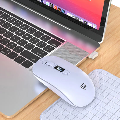 Trådlös Mus Bluetooth + 2,4G S201B – Smart Batteri-display Tyst Klick 3200 DPI USB-C Laddning Laptop PC 2026