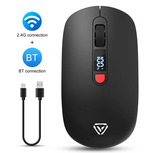 Trådlös Mus Bluetooth + 2,4G S201B – Smart Batteri-display Tyst Klick 3200 DPI USB-C Laddning Laptop PC 2026
