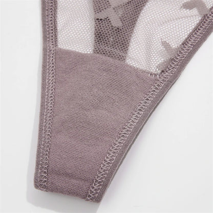 FINETOO Women Sexy Lace Thong Low Waist Hollow Out G-String Female Seamless Transparent T-Back Underwear Solid Intimates Panties
