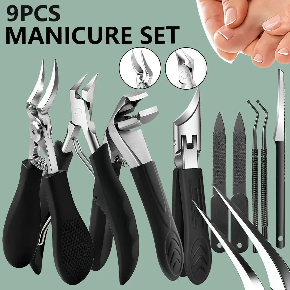 1/9pcs Professional Heavy Duty Nail Care Tool Set - Wide Jaw Nail Clippers with Convex for Thick Ingrown Toenails & Fingernails