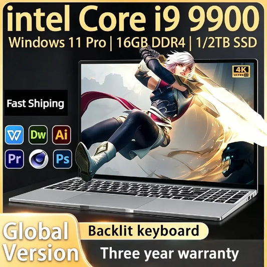 LenO 14,1" Ultratunn Gaming Laptop Intel Core i9-9900 16/32GB RAM Upp till 2TB SSD – Windows 11 Pro Kontor Studier Metallram