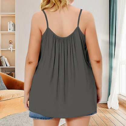 Plus Size Solid Ruched Cami Vest Top - Soft Slight Stretch Polyester Fabric, Crew Neck, Sleeveless, Machine Washable - Perfect F