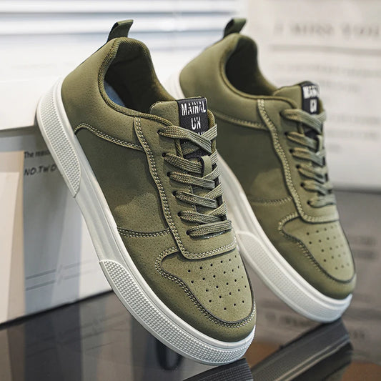 Herr Skateskor Casual Sneakers – Konstläder Meshfoder Höjdökande PVC-sula Svart Vit Khaki Armygrön Strl 39–48