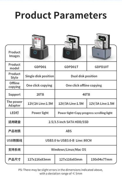 GODO HDD Docking Station SATA to USB 3.0 Adapter for 2.5 3.5 SSD Disk Case HDD Box Dock Hard Drive Enclosure Docking Station