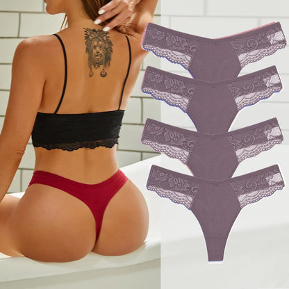 4PCS Cotton G-string Women Lingerie Sexy Lace Panties Thongs Femme Underwear Sexy Pantys Underpant Lingerie Lace Intimates S-XL