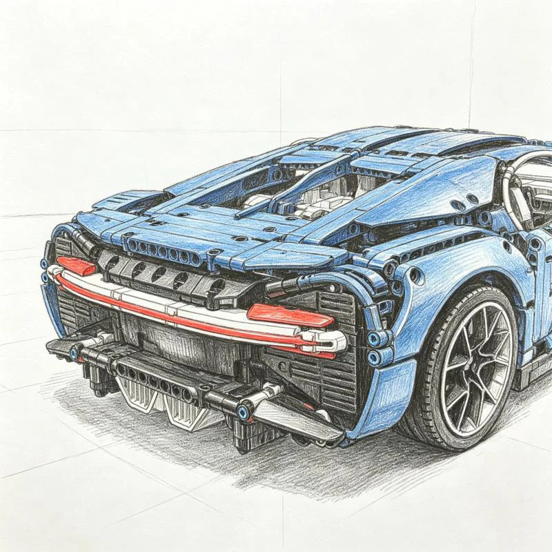 Bilbyggsats med 3 599 delar – utan kartong