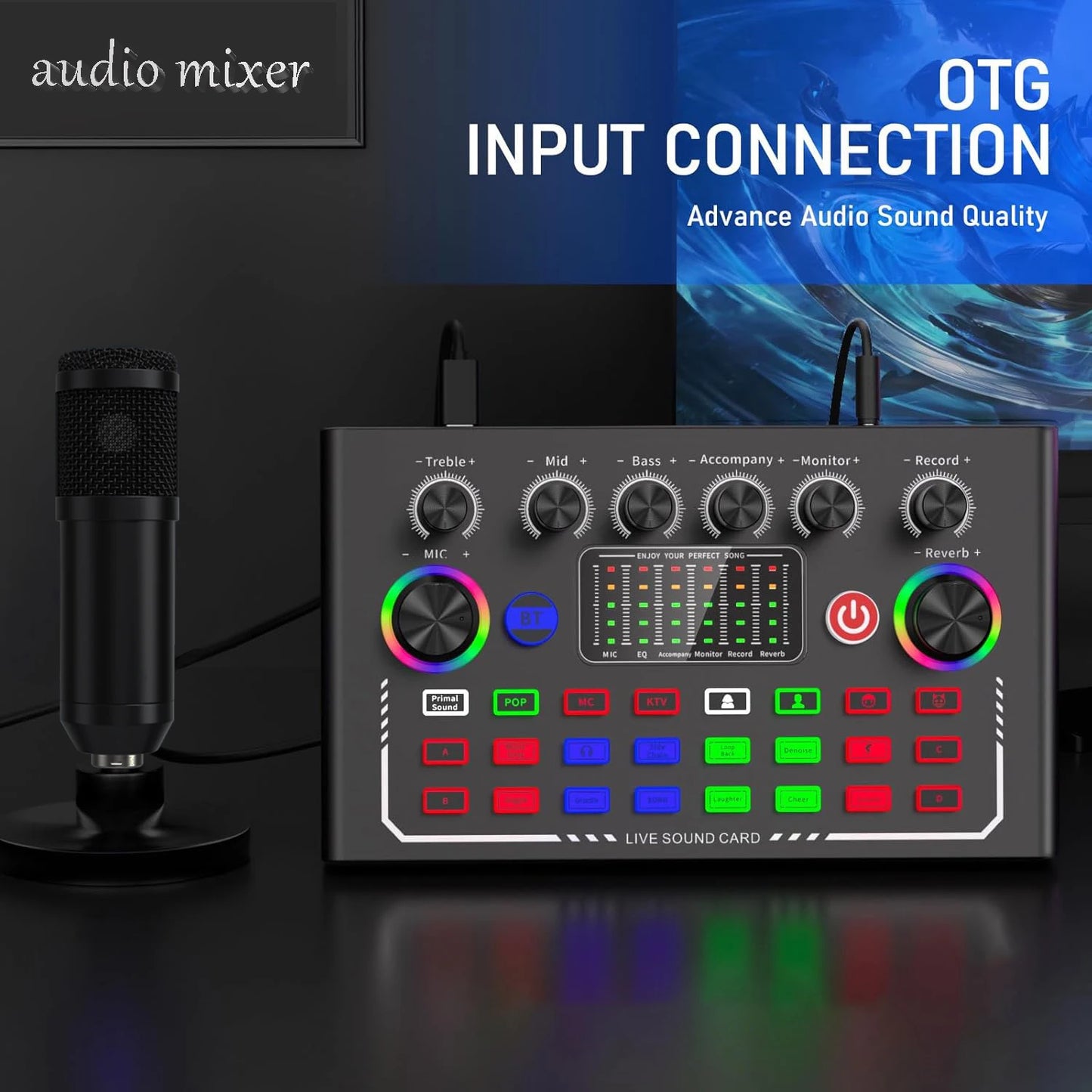 Podcast Equipment Bundle with BM800 Studio Microphone, Live Sound Card with DJ Mixer Effects, Suitable for Live Game, Streaming