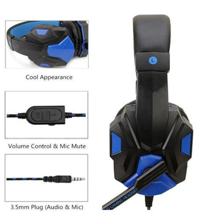 Occkic Gaming Headset 3,5mm CE – Over-Ear ABS/Läder Aktiv Brusreducering 120° Mikrofon PS4 PS5 Xbox PC 1,8m Röd Vit Blå