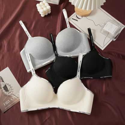 Women's Sexy Push Up Rib Bras Letter Print Small Bust Bra Black Gray Simple Casual Underwear