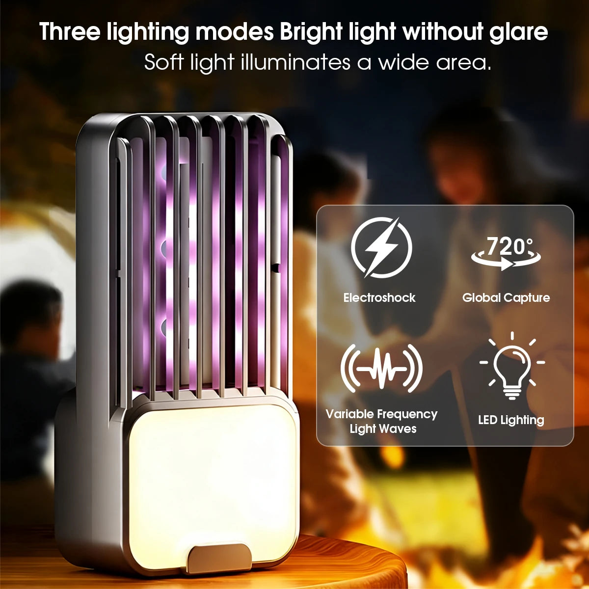 Electric Mosquito Trap USB 3 Adjustable Modes Plug-in Bug Zapper Night Light Indoor Pest Control for Bedroom Kitchen