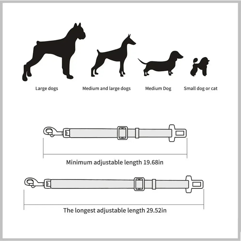 Justerbart Säkerhetsbälte för Hund & Katt i Bil – Nylon, Metallspänne, 25 Färger