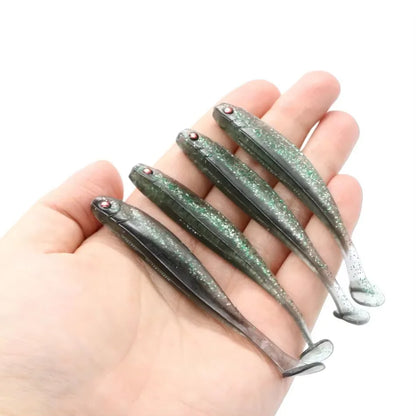 ROOBLINOS Fishing Soft Lure 9cm 4pcs T-tail Artificial Lures Ice Winter Fishing Bait