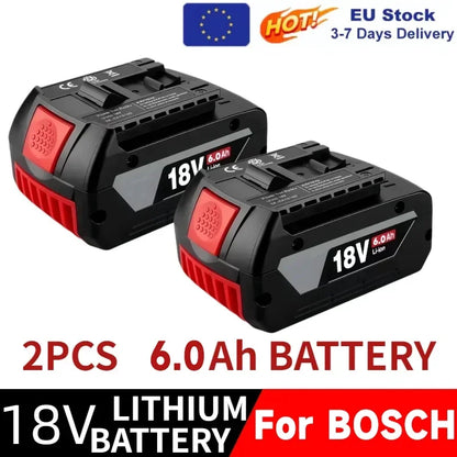 Kompatibelt Batteri för Bosch 18V – 6,0Ah Li-Ion BAT609 BAT618 BAT620 GSR GBH GWS 1–4 Batterier + Laddare