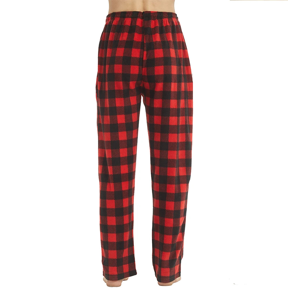 Herr Fleece Pyjamasbyxor – Mjuka Varma Rutiga med Fickor, 3 Färger M–XXL