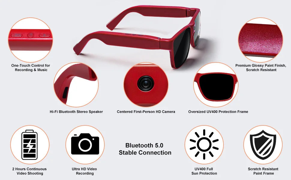 Intelligent AI Sunglasses HD with 800W Pixel Shooting and Camera for Recording Bluetooth Music Calling Outdoor Sports Shooting