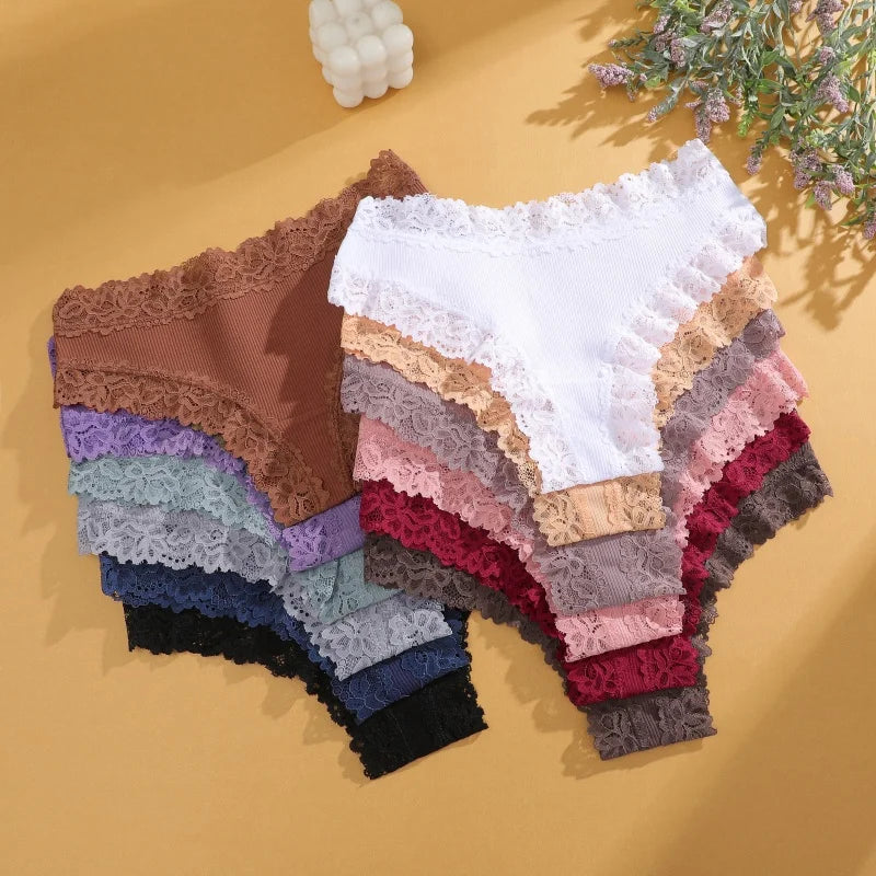7PCS/Set Women Sexy Lace Panties Cotton Seamless Brazilian Panties Female Sexy Low Rise Soft Underwear G-String Lingerie S-XL