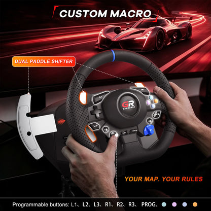 Racing Wheel Simulator For PS5/PS4/PC RGB Gaming Steering Wheel 270°&900° Volante Adjustment Macro Hall 3-Pedal Gear Lever Set