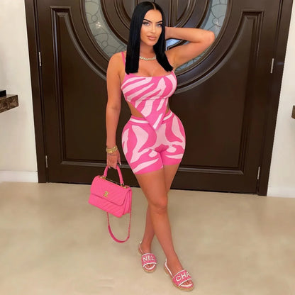 CM.YAYA Zebra Women's Set Spaghetti Strap Crop Top and Shorts Suit 2023 Summer Fashion Chic Two 2 Piece Set Outfits Tracksuit