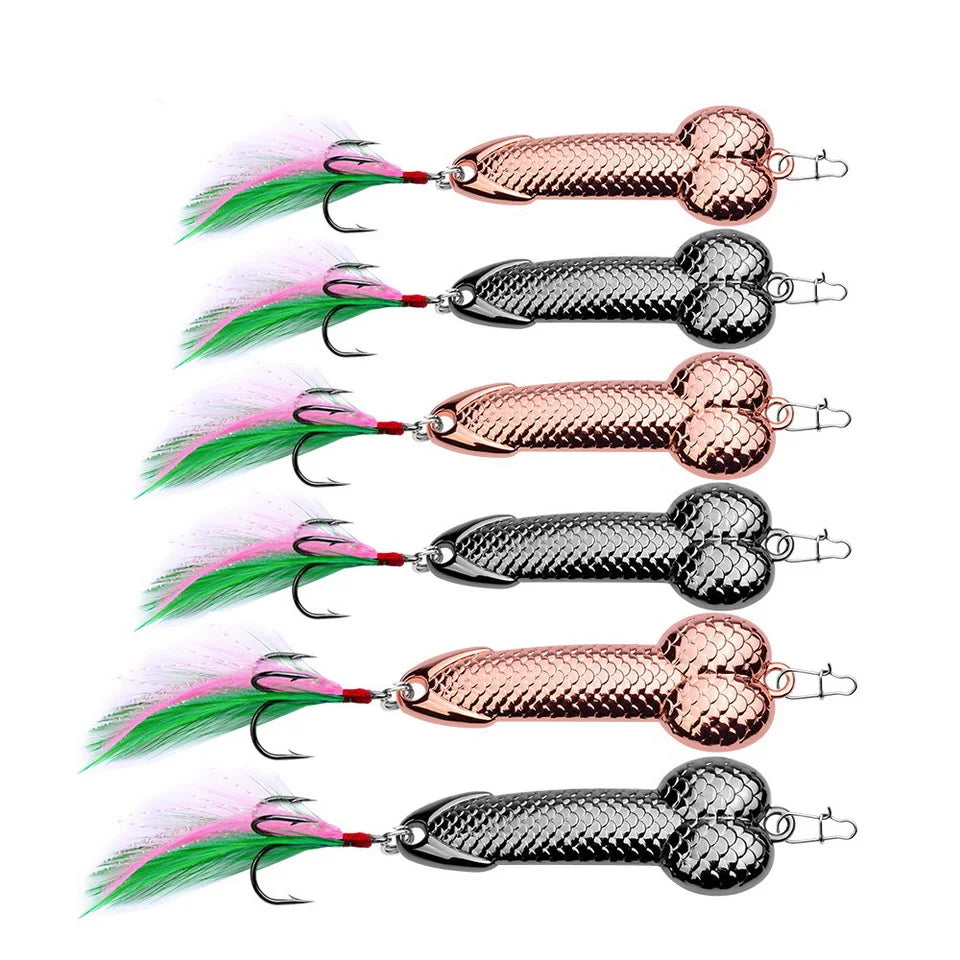 Metal Penis Spoon Lure 3g 7g 11g 15g 21g 28g 36g Hard Bait Tackle Sequin Vibrating Fishing Lure Artificial Bait Feather Hook VIB