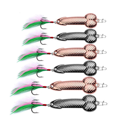 Metal Penis Spoon Lure 3g 7g 11g 15g 21g 28g 36g Hard Bait Tackle Sequin Vibrating Fishing Lure Artificial Bait Feather Hook VIB