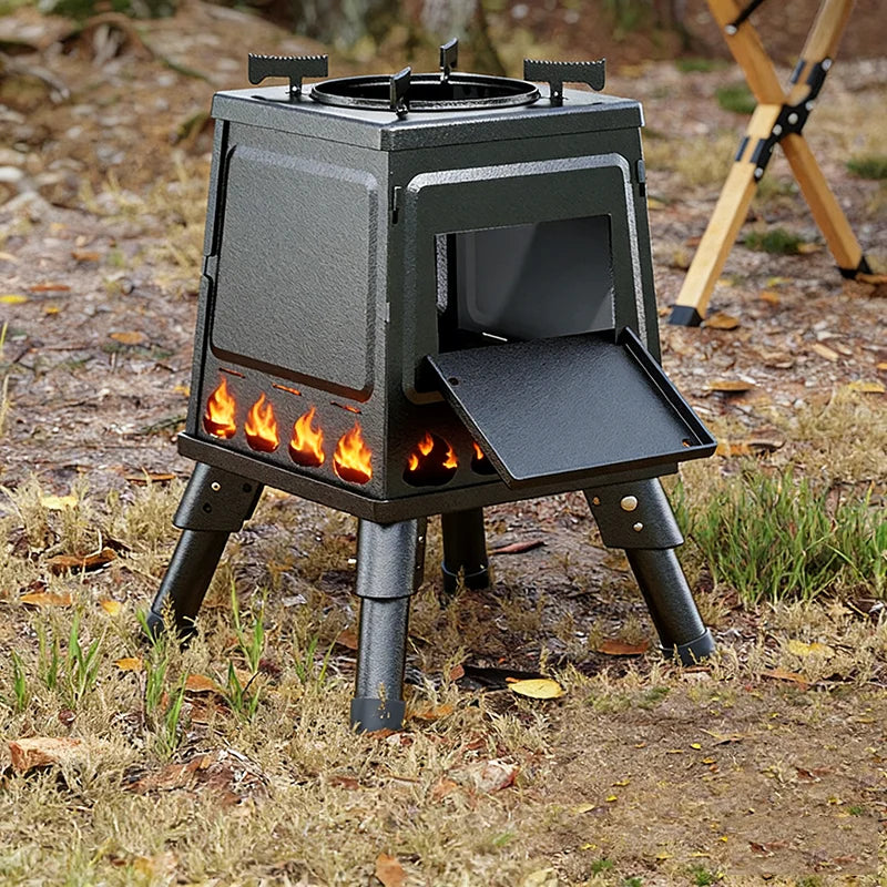 Vikbar Vedeldad Campingkamin – Kolstål Utomhus Vedspis BBQ Camping Vandring Picknick med Bärväska