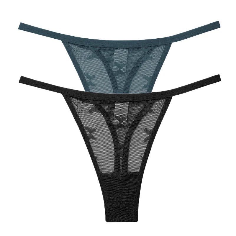 2PCS/Set Mesh G-String Women's Panties Transparent Underwear Women Seamless Thong Female Underpants Intimates Lingerie S-XL