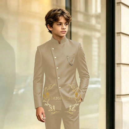 Indian Style Black Child Boy Dinner Tuxedos Little Kids Costume Wedding Party Prom Pants Suits Birthday Wear 2 Pieces Customized