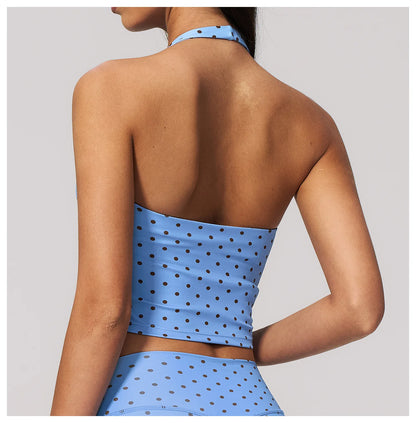 Yoga Bra Women Sports Underwear Fitness Crop Top Polka Dot Yoga Vest Deep V Backless Sports Vest Female Workout Shockproof Tops