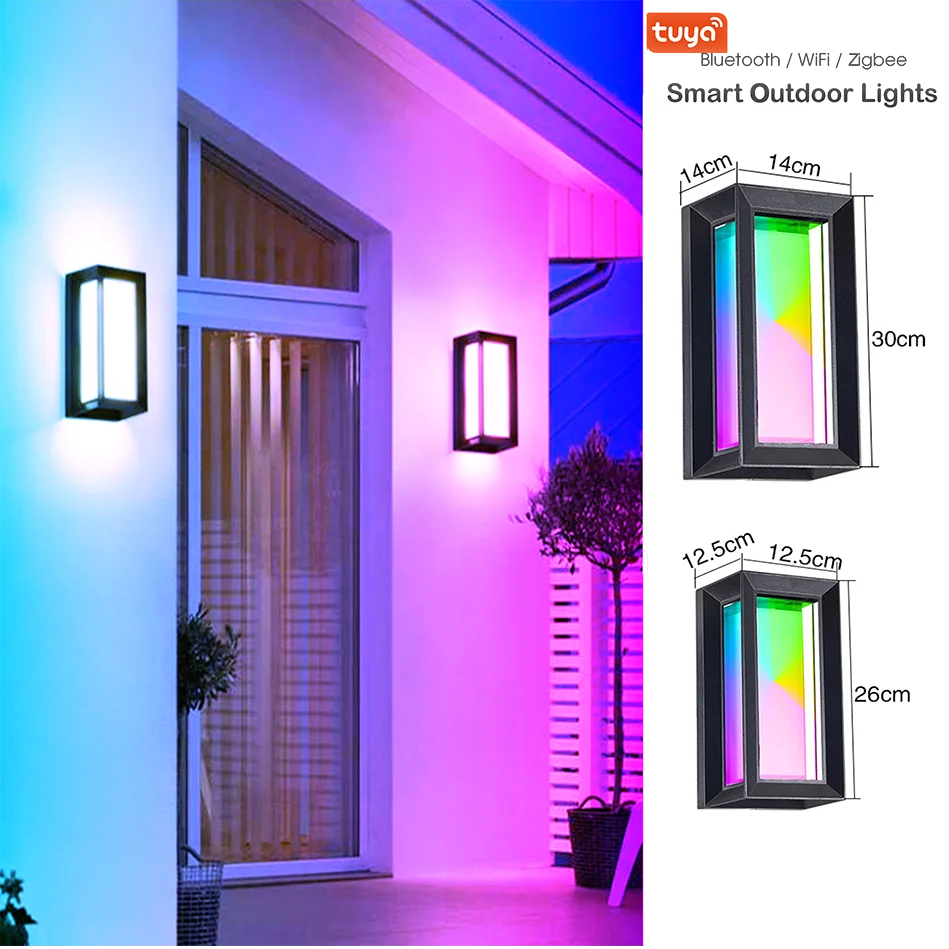 Smart LED Vägglampa Utomhus RGB+CCT – WiFi/Zigbee, Tuya, Alexa, IP65, Dimbar, 2700–6500K, S/L