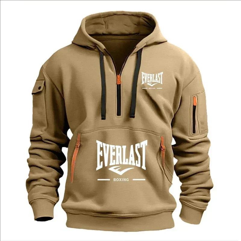Men's Autumn Winter Casual Loose Hoodie Sweatshirt With Zippers Printed Pullover Fleece Warm Streetwear Tops Outerwear